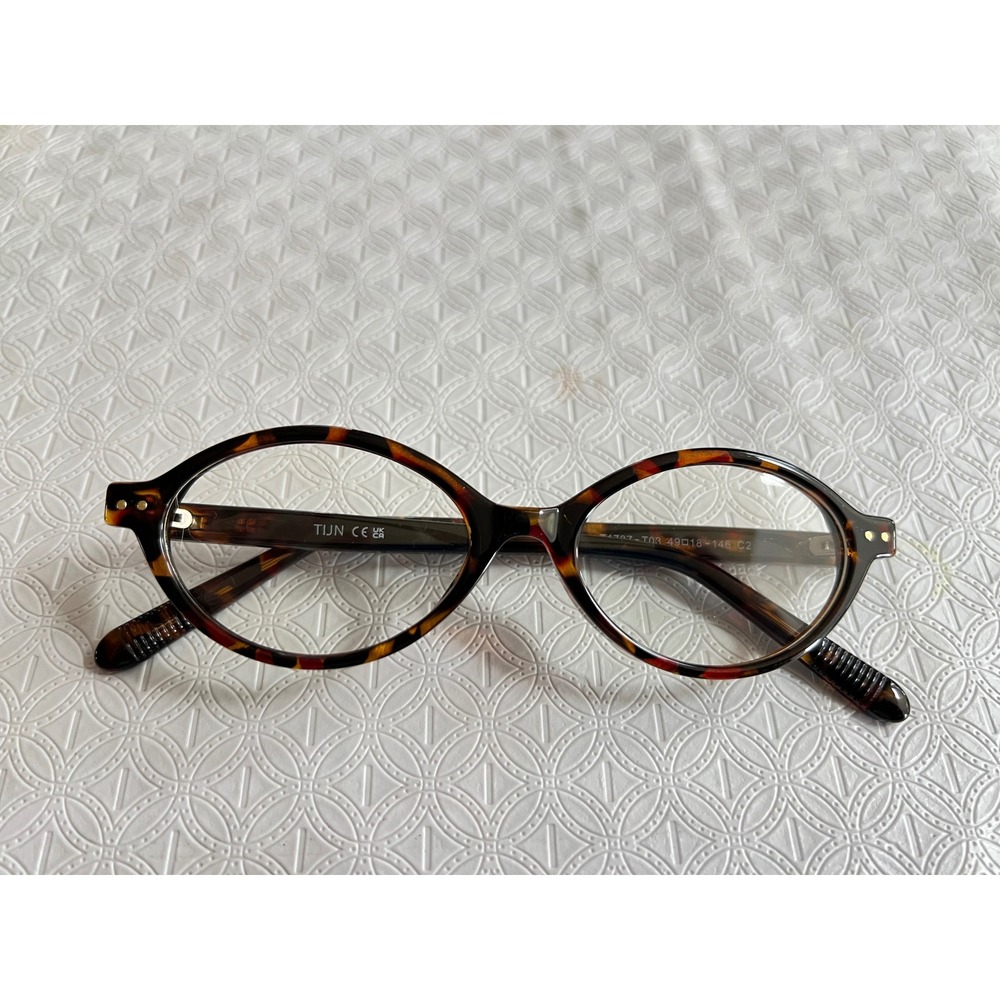 TIJN T1787-T03 Round Tortoiseshell Eyeglasses Frames 49-18-146 Dk Brown Acetate